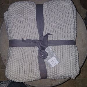 West Elm Cotton Knit Throw in Dark Gray